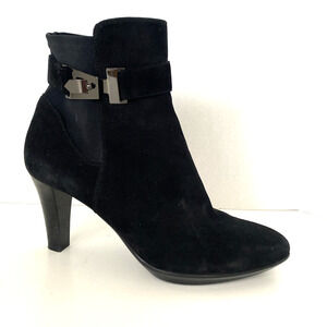 Aquatalia Riyan Bootie Ankle Boot Heeled Waterproof Suede Black Almond T…